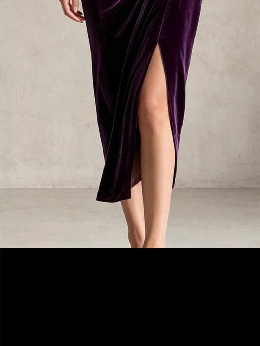 Elegant Purple Velvet Ruched Midi Skirt - Picture 3 of 4